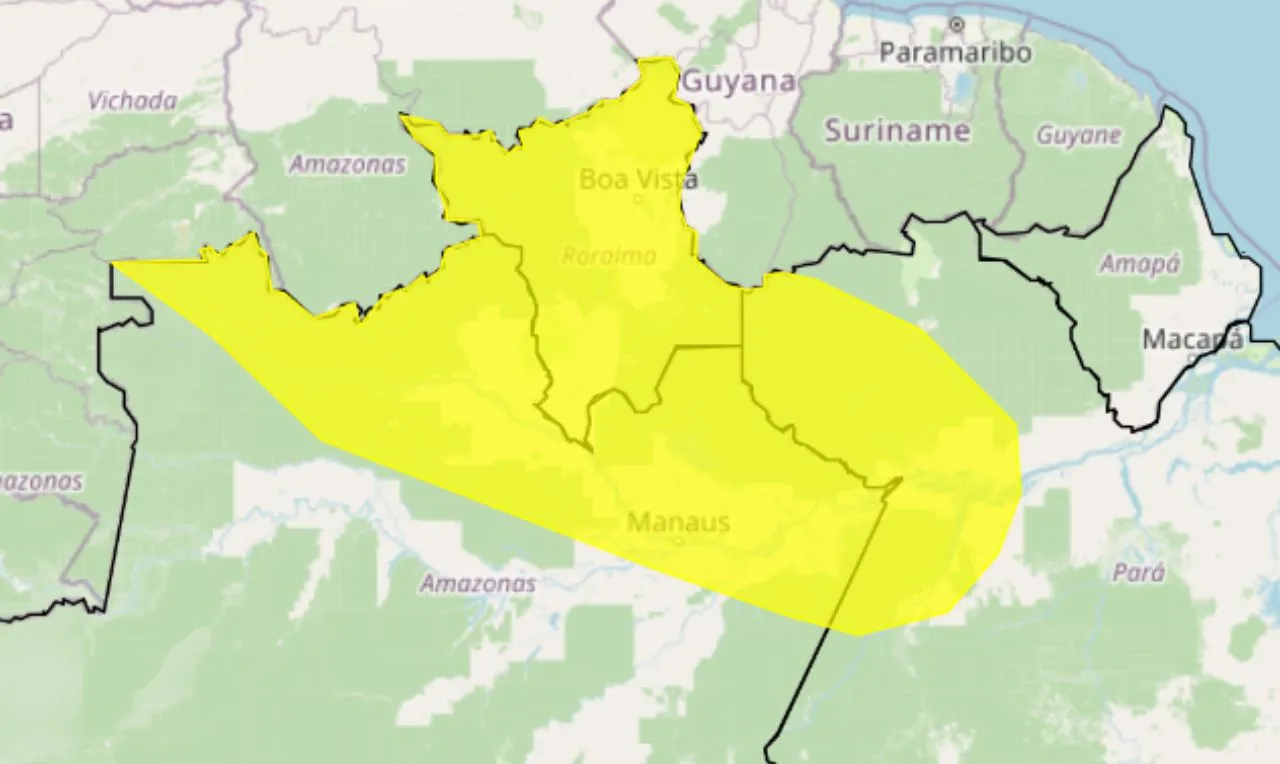 o mapa mostra as áreas em alerta para chuva intensa
